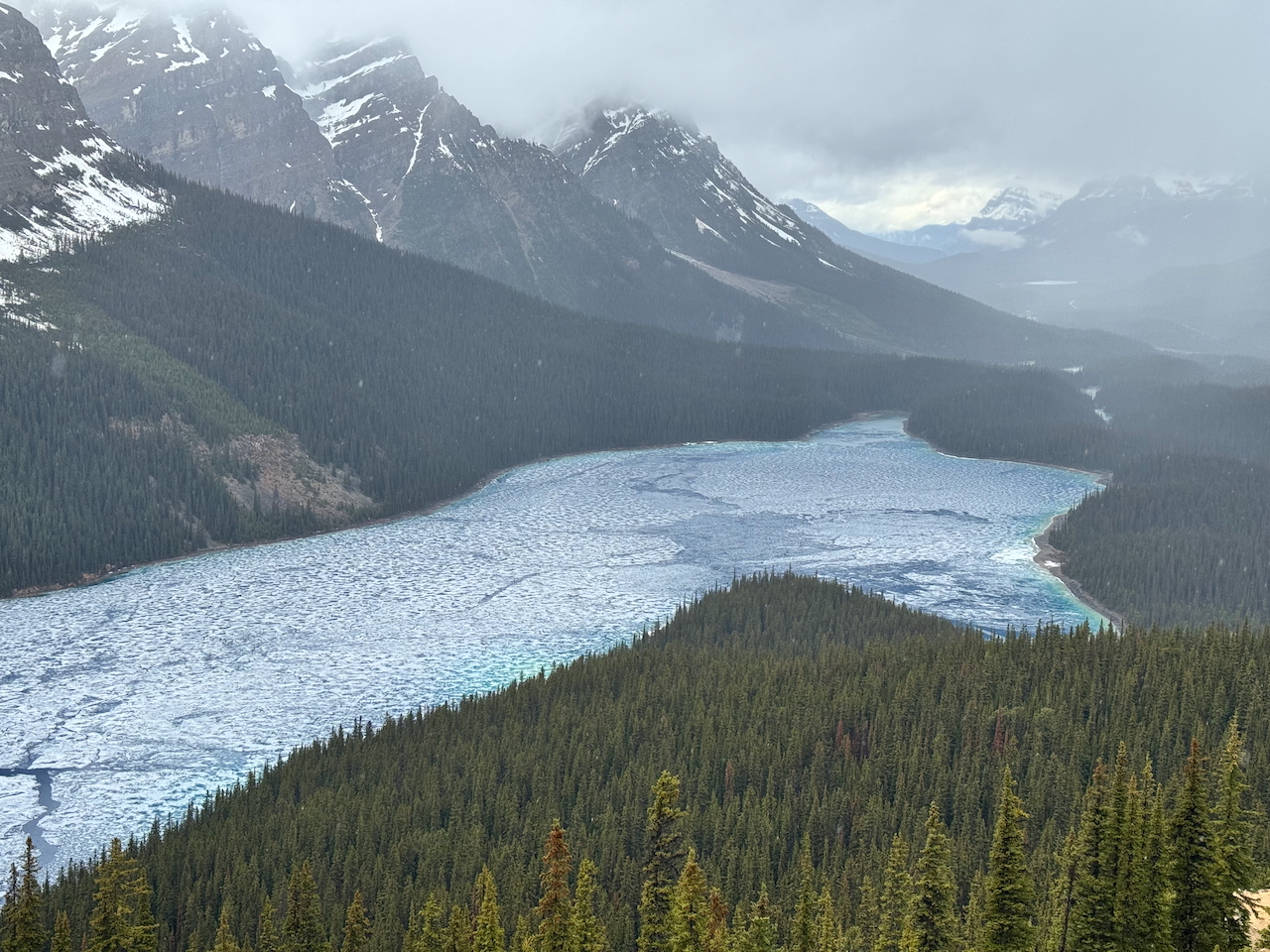 Banff snowy peak over lake